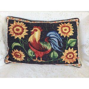 12" x 18" Farmhouse Rooster Sunflower Needlepoint Decorative Throw Pillow Rustic